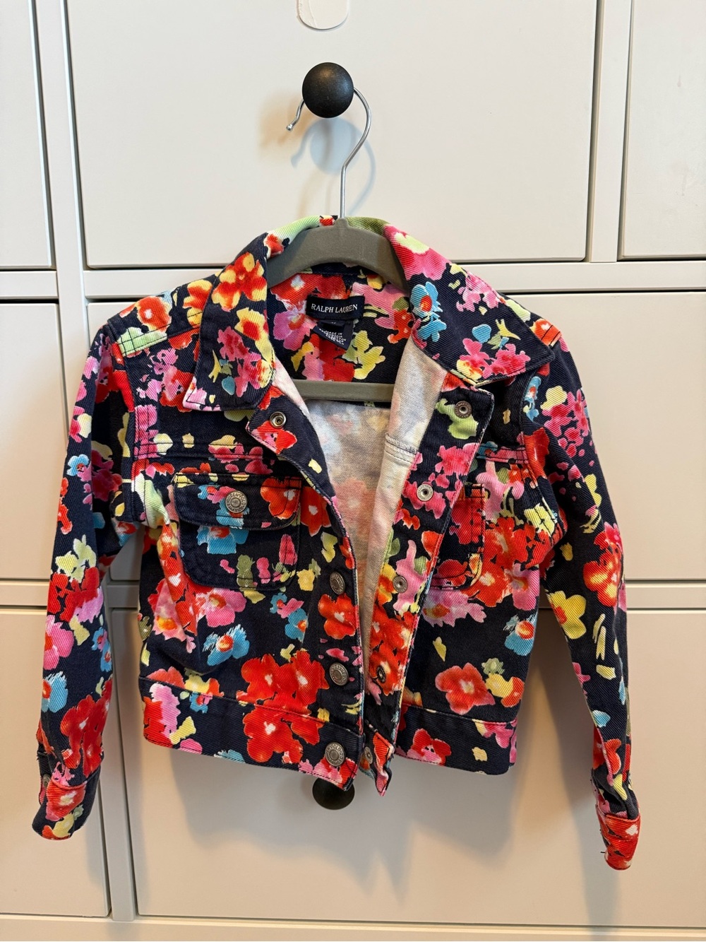 Ralph Lauren Navy Floral Denim Jacket with Multi-Color Blooms